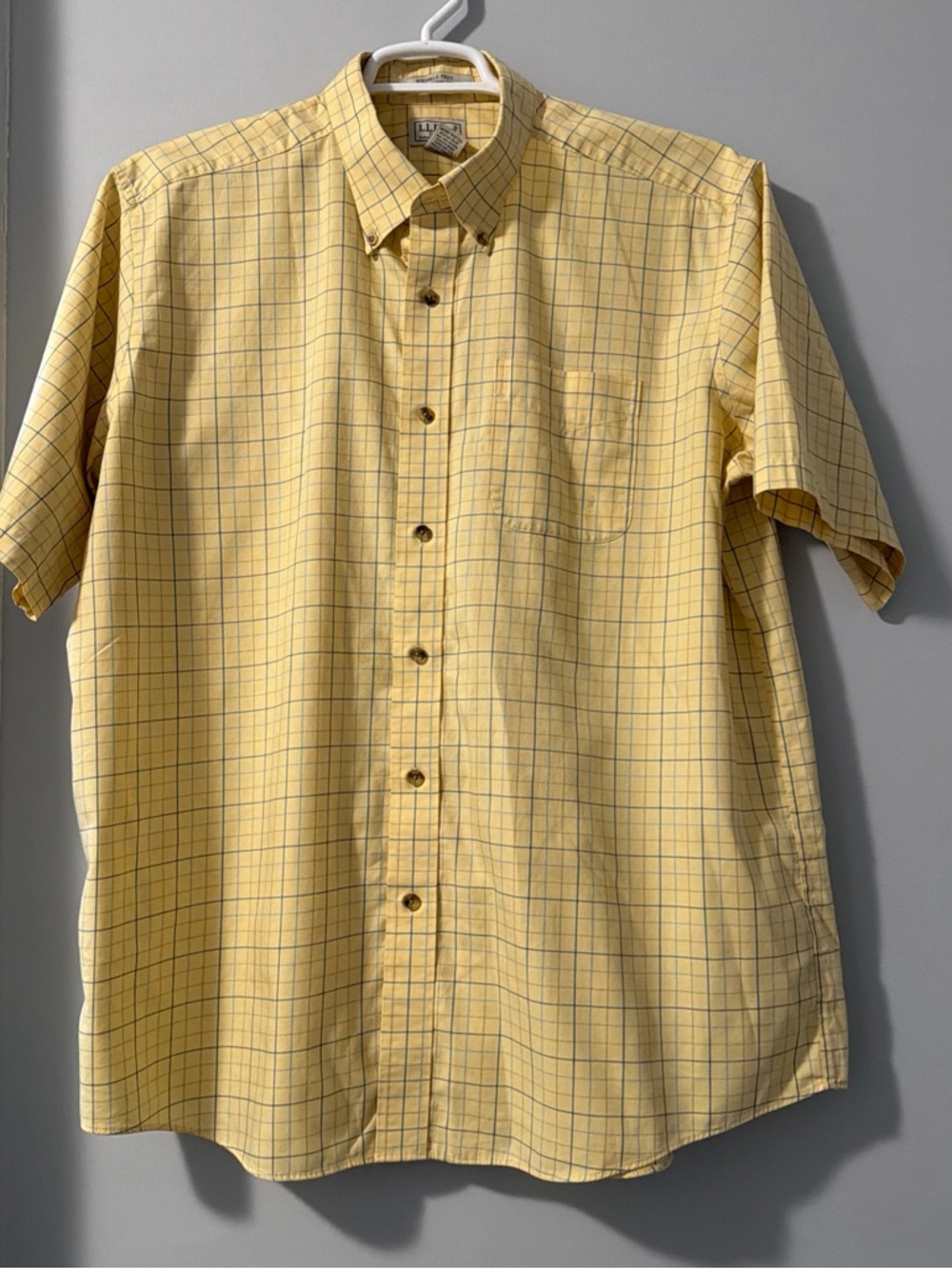 L.L. Bean Men's XL Regular Yellow Plaid Cotton Short Sleeve Button-Down Shirt